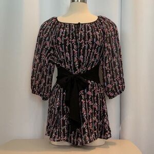 NWT Bob Mackie Wearable Art Black Blue Pink Chiffon Tie Waist Blouse Women Sz L